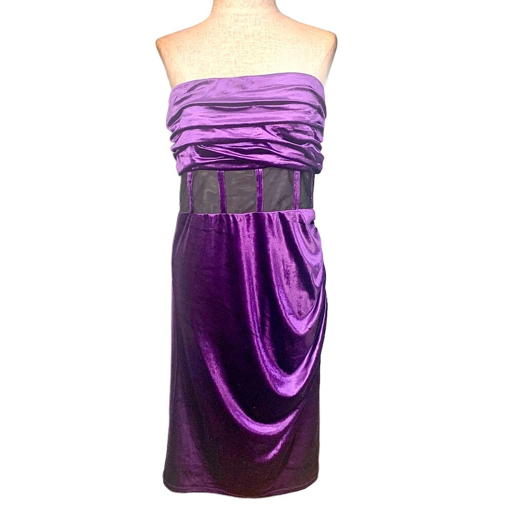 Gabrielle Union Aniyah Strapless Dark Purple Velvet Illusion Dress Sz Large